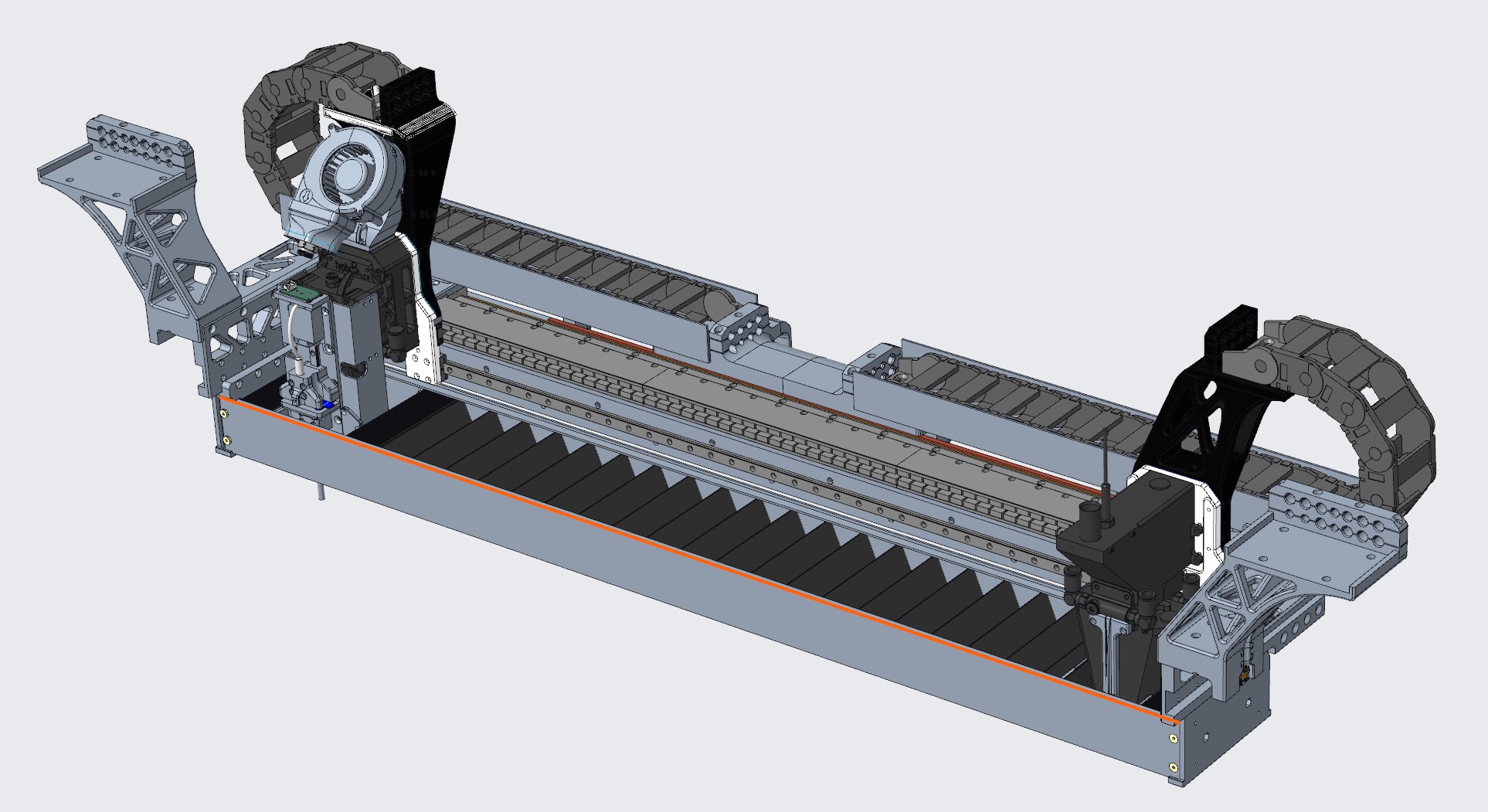 3D model podsklopa stroja z vodili in nosilci